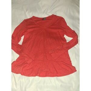 Left Of Center Red V Neck Long Sleeve Relaxed Hem Casual Tunic Top Womens Size S
